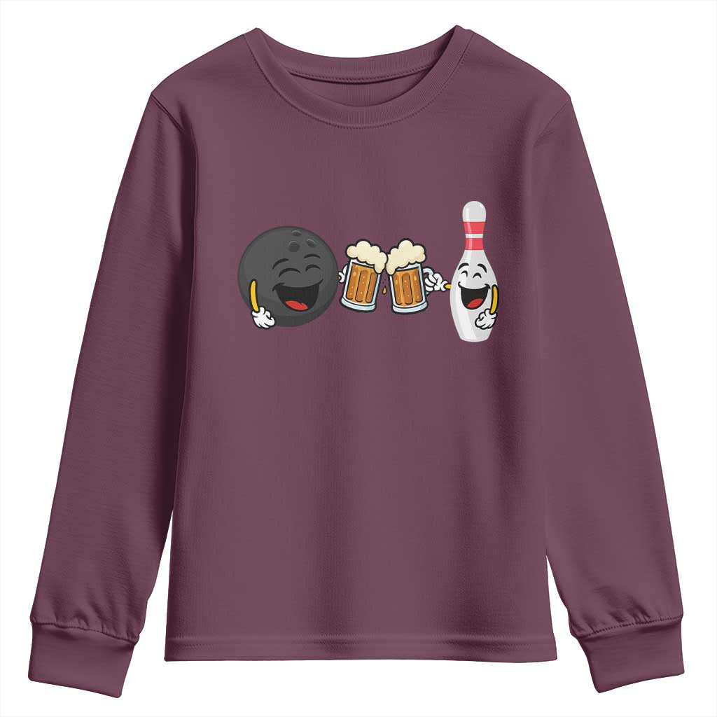 Funny Bowling And Beer Lover Gift Youth Sweatshirt TS12 Maroon Print Your Wear