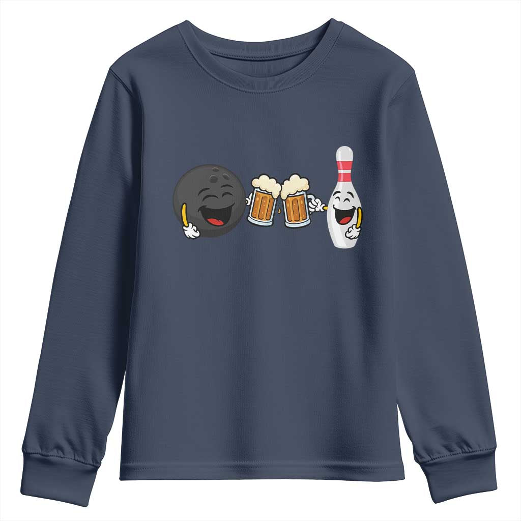 Funny Bowling And Beer Lover Gift Youth Sweatshirt TS12 Navy Print Your Wear