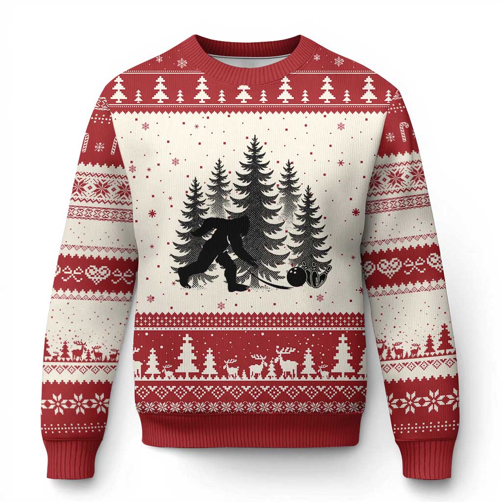 Funny Bigfoot Bowler Ugly Christmas Sweater Bowling Strike Sports Lover Gift TS12 Beige Red Print Your Wear