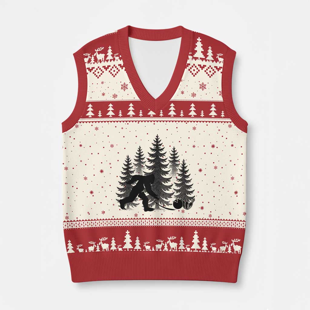 Funny Bigfoot Bowler V-Neck Knit Sweater Vest Bowling Strike Sports Lover Gift TS12 Beige Red Print Your Wear