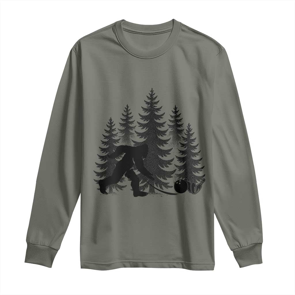 Funny Bigfoot Bowler Long Sleeve Shirt Bowling Strike Sports Lover Gift TS12 Military Green Print Your Wear