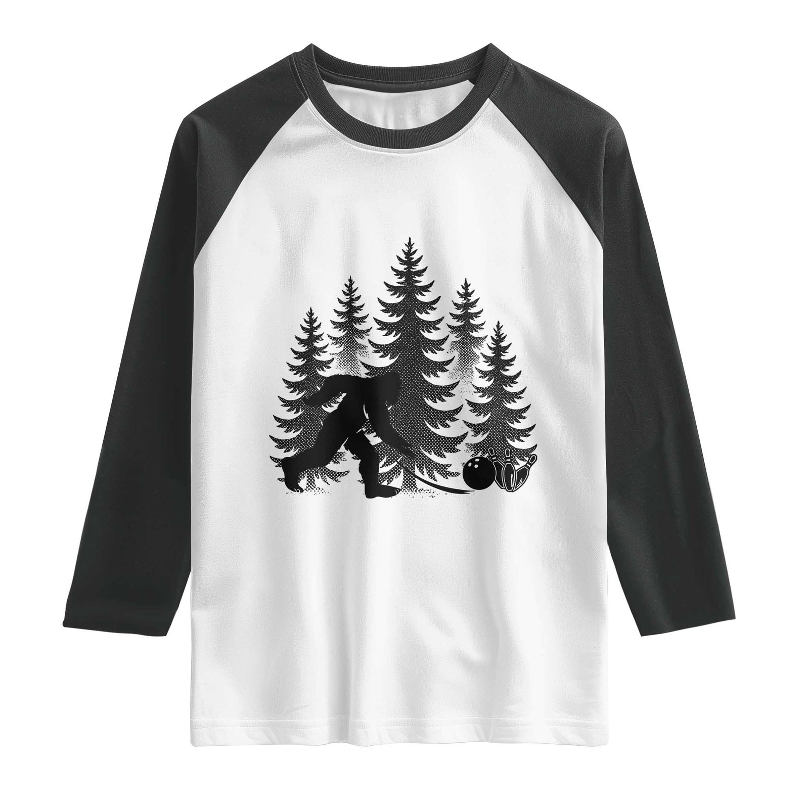 Funny Bigfoot Bowler Raglan Shirt Bowling Strike Sports Lover Gift TS12 White Black Print Your Wear
