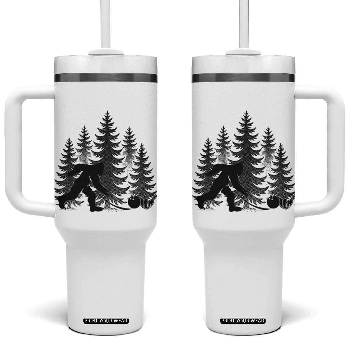 Funny Bigfoot Bowler Tumbler With Handle Bowling Strike Sports Lover Gift TS12 One Size: 40 oz White Print Your Wear