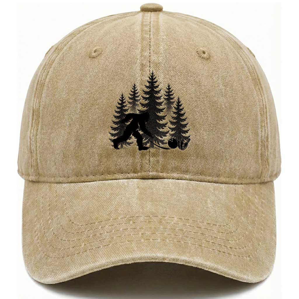 Funny Bigfoot Bowler Washed Cotton Baseball Cap Bowling Strike Sports Lover Gift TS12 Print Your Wear