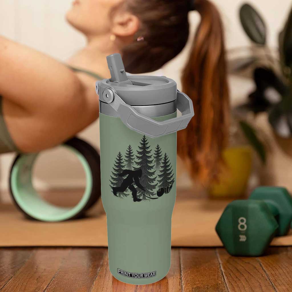 Funny Bigfoot Bowler Flip Straw Tumbler Bowling Strike Sports Lover Gift