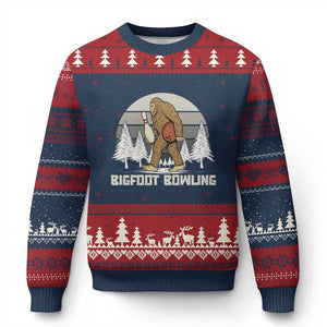 Funny Bigfoot Bowling Ugly Christmas Sweater Gift For Bowler TS12 Navy Red Print Your Wear