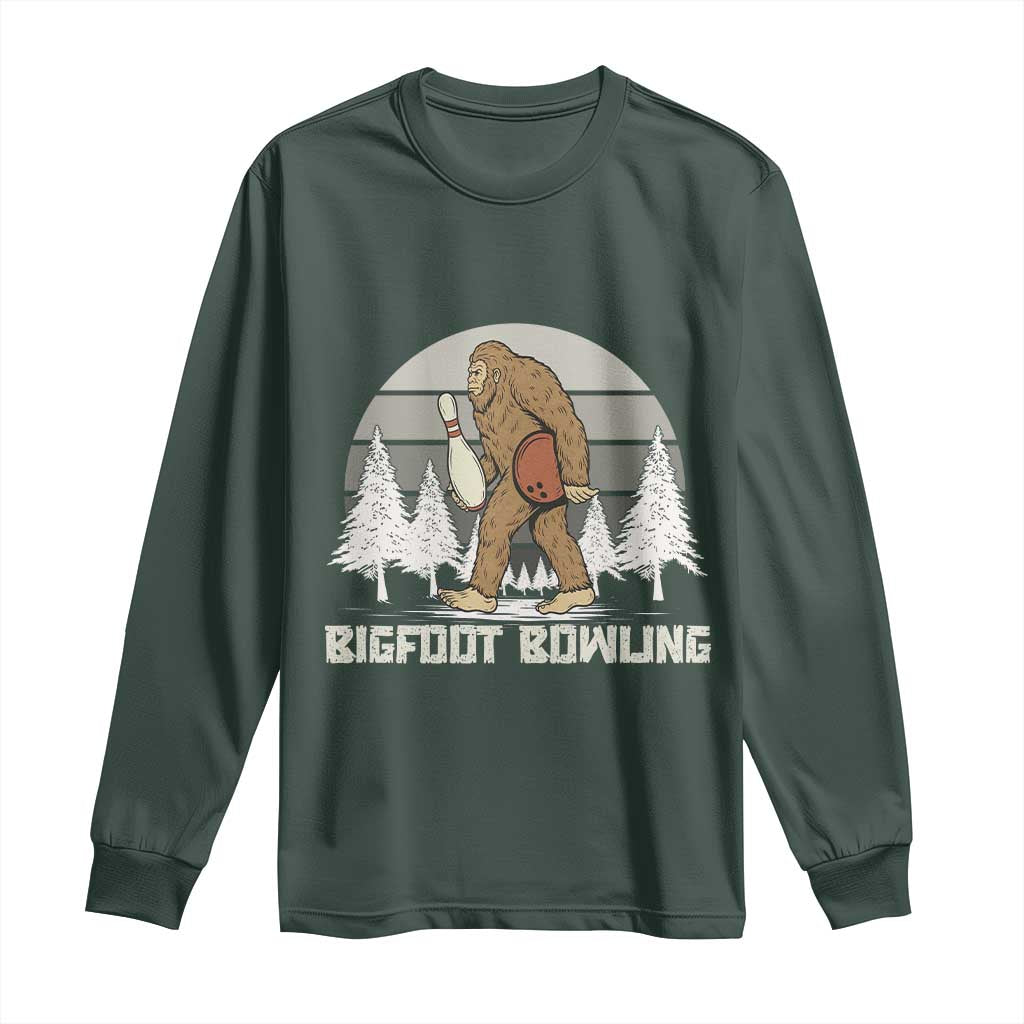 Funny Bigfoot Bowling Long Sleeve Shirt Gift For Bowler TS12 Dark Forest Green Print Your Wear