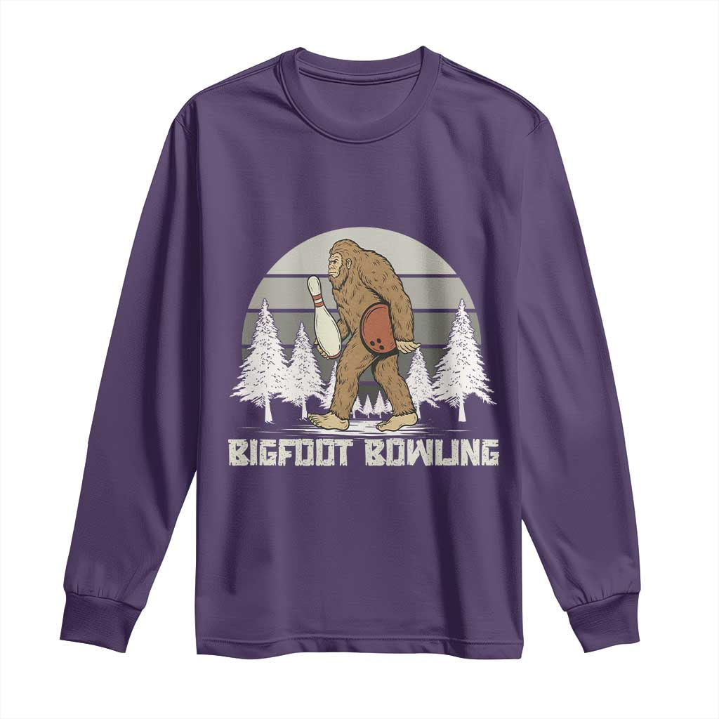 Funny Bigfoot Bowling Long Sleeve Shirt Gift For Bowler TS12 Purple Print Your Wear