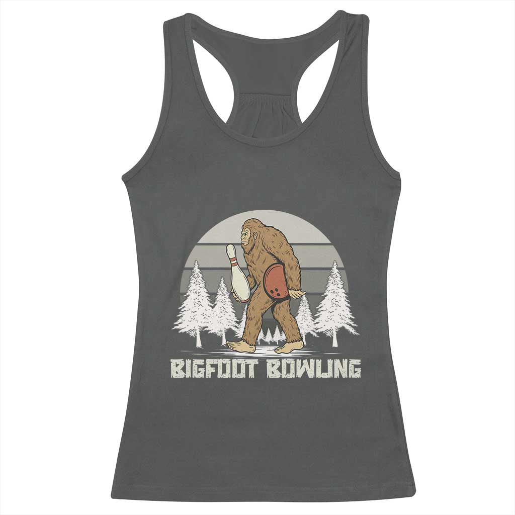 Funny Bigfoot Bowling Racerback Tank Top Gift For Bowler TS12 Dark Heather Print Your Wear