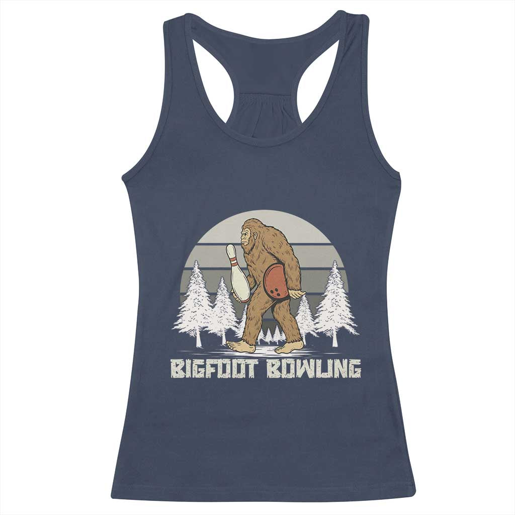 Funny Bigfoot Bowling Racerback Tank Top Gift For Bowler TS12 Navy Print Your Wear