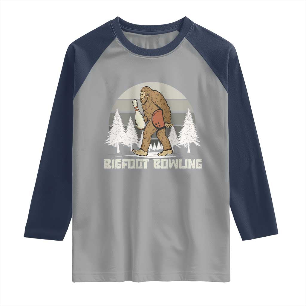 Funny Bigfoot Bowling Raglan Shirt Gift For Bowler TS12 Sport Gray Navy Print Your Wear