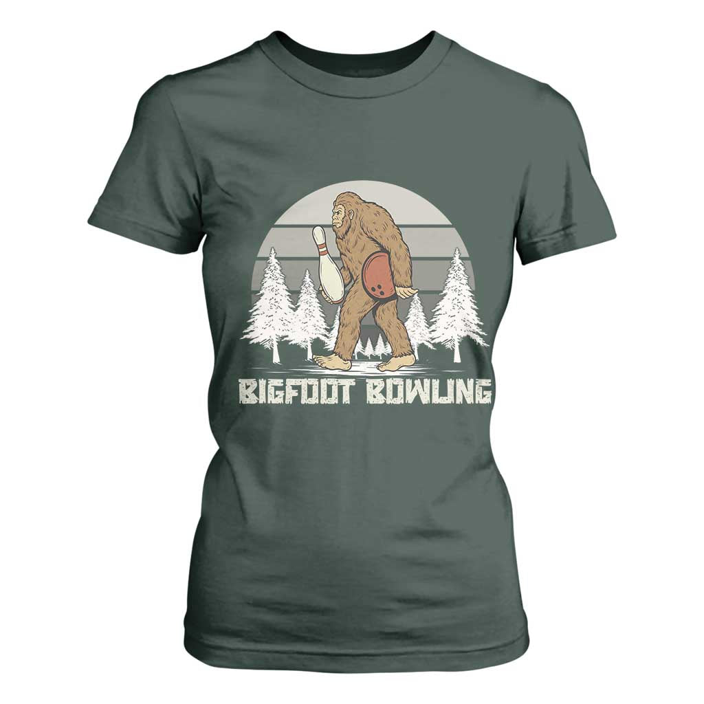Funny Bigfoot Bowling T Shirt For Women Gift For Bowler TS12 Dark Forest Green Print Your Wear