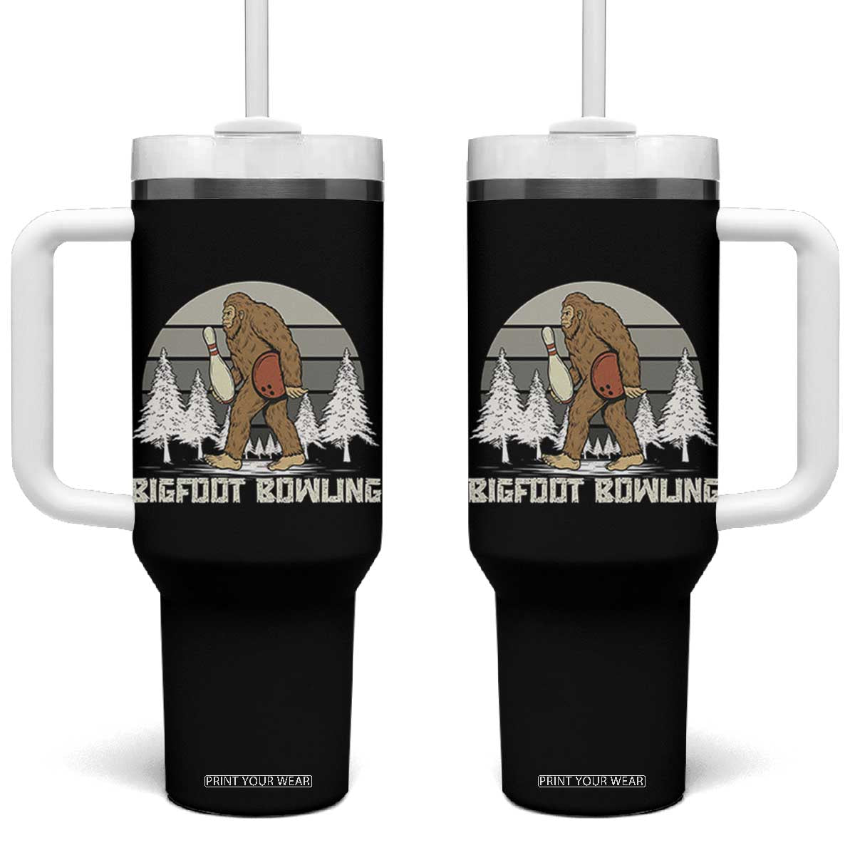 Funny Bigfoot Bowling Tumbler With Handle Gift For Bowler TS12 One Size: 40 oz Black Print Your Wear