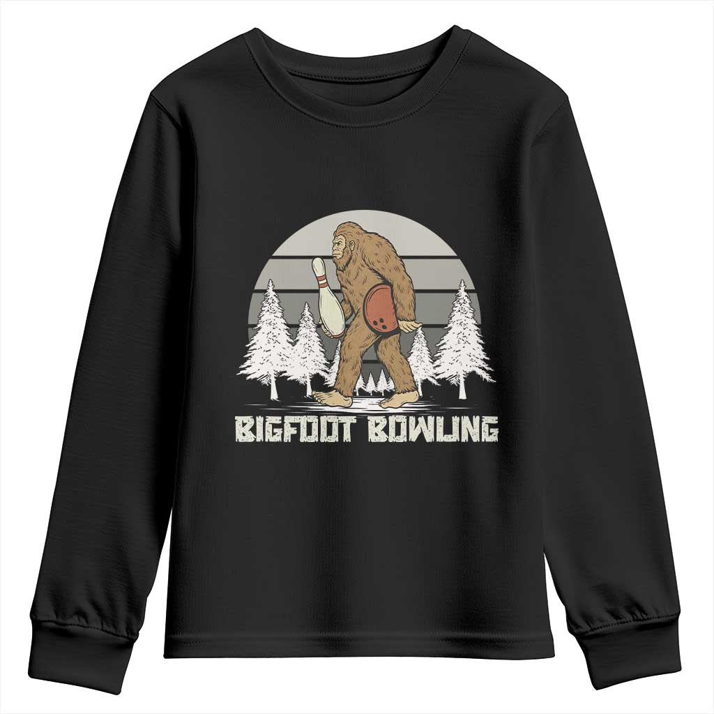 Funny Bigfoot Bowling Youth Sweatshirt Gift For Bowler TS12 Black Print Your Wear