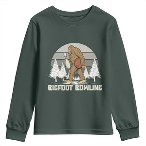 Funny Bigfoot Bowling Youth Sweatshirt Gift For Bowler TS12 Dark Forest Green Print Your Wear