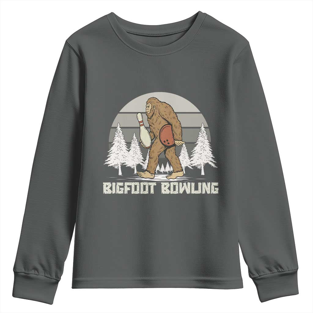 Funny Bigfoot Bowling Youth Sweatshirt Gift For Bowler TS12 Dark Heather Print Your Wear