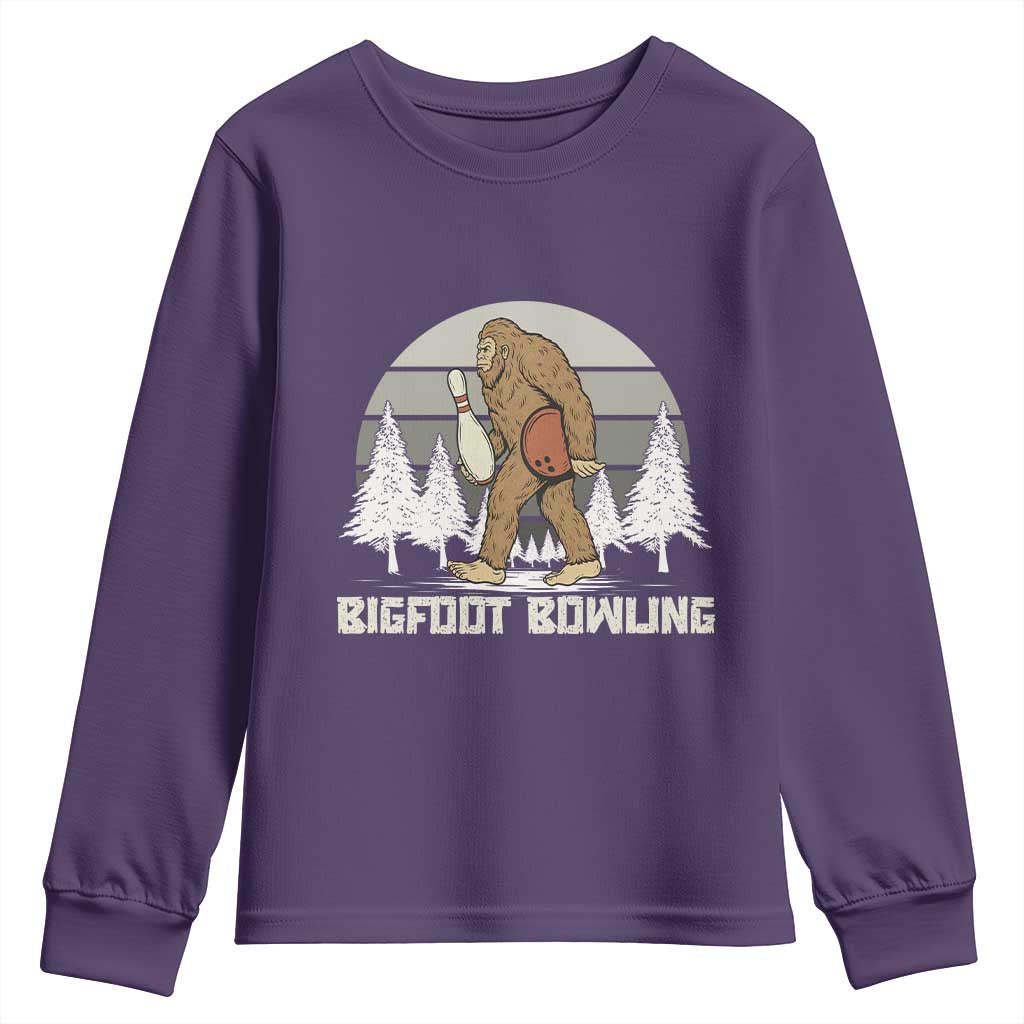 Funny Bigfoot Bowling Youth Sweatshirt Gift For Bowler TS12 Purple Print Your Wear