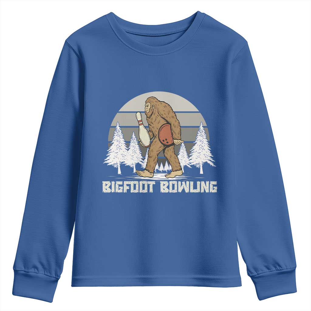 Funny Bigfoot Bowling Youth Sweatshirt Gift For Bowler TS12 Royal Blue Print Your Wear