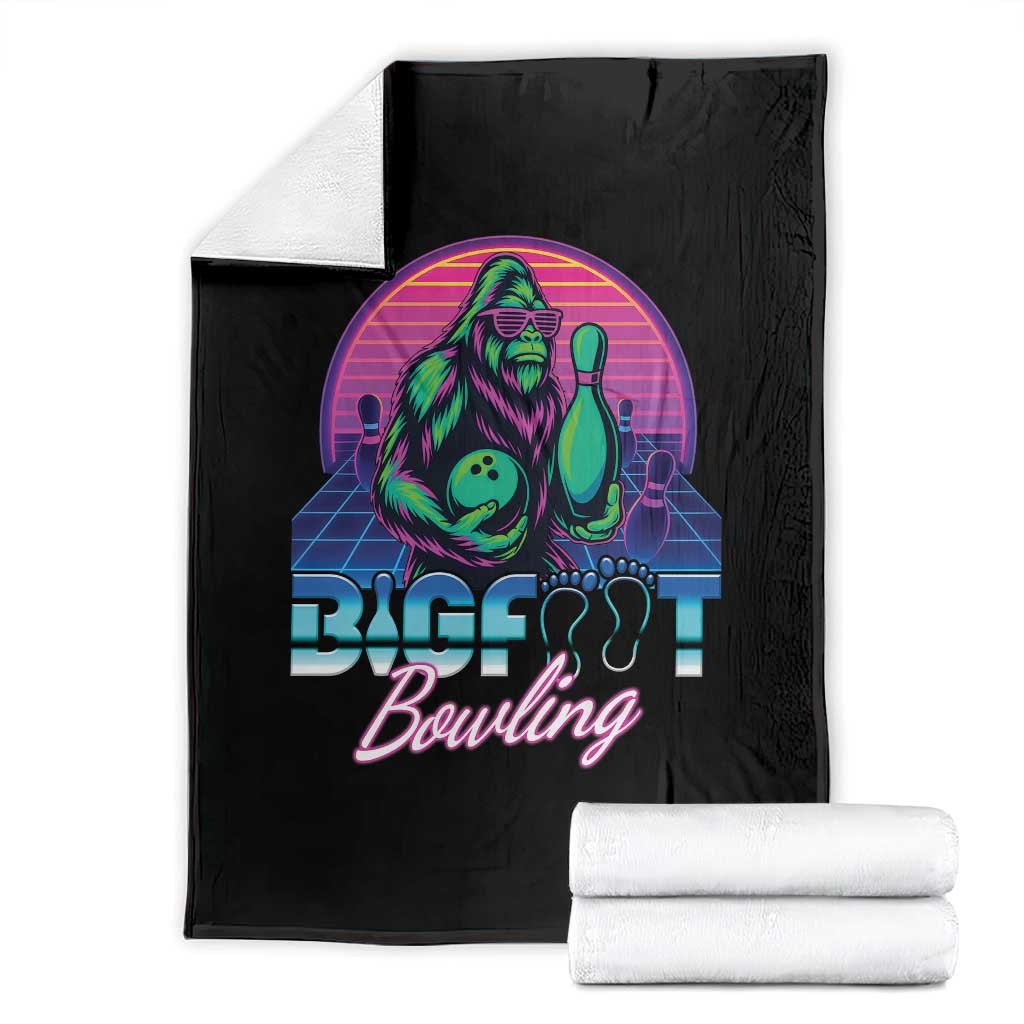 Funny Bigfoot Bowling Vaporwave Gift Throw Blanket - Print Your Wear
