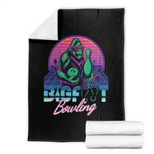 Funny Bigfoot Bowling Vaporwave Gift Throw Blanket - Print Your Wear