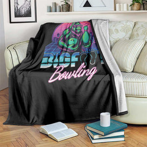 Funny Bigfoot Bowling Vaporwave Gift Throw Blanket - Print Your Wear