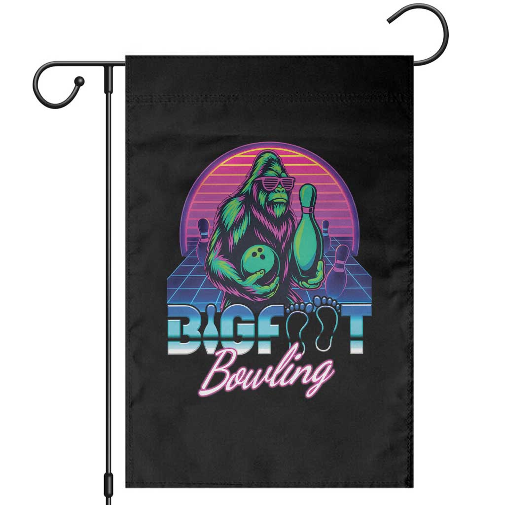 Funny Bigfoot Bowling Vaporwave Gift Garden Flag - Print Your Wear