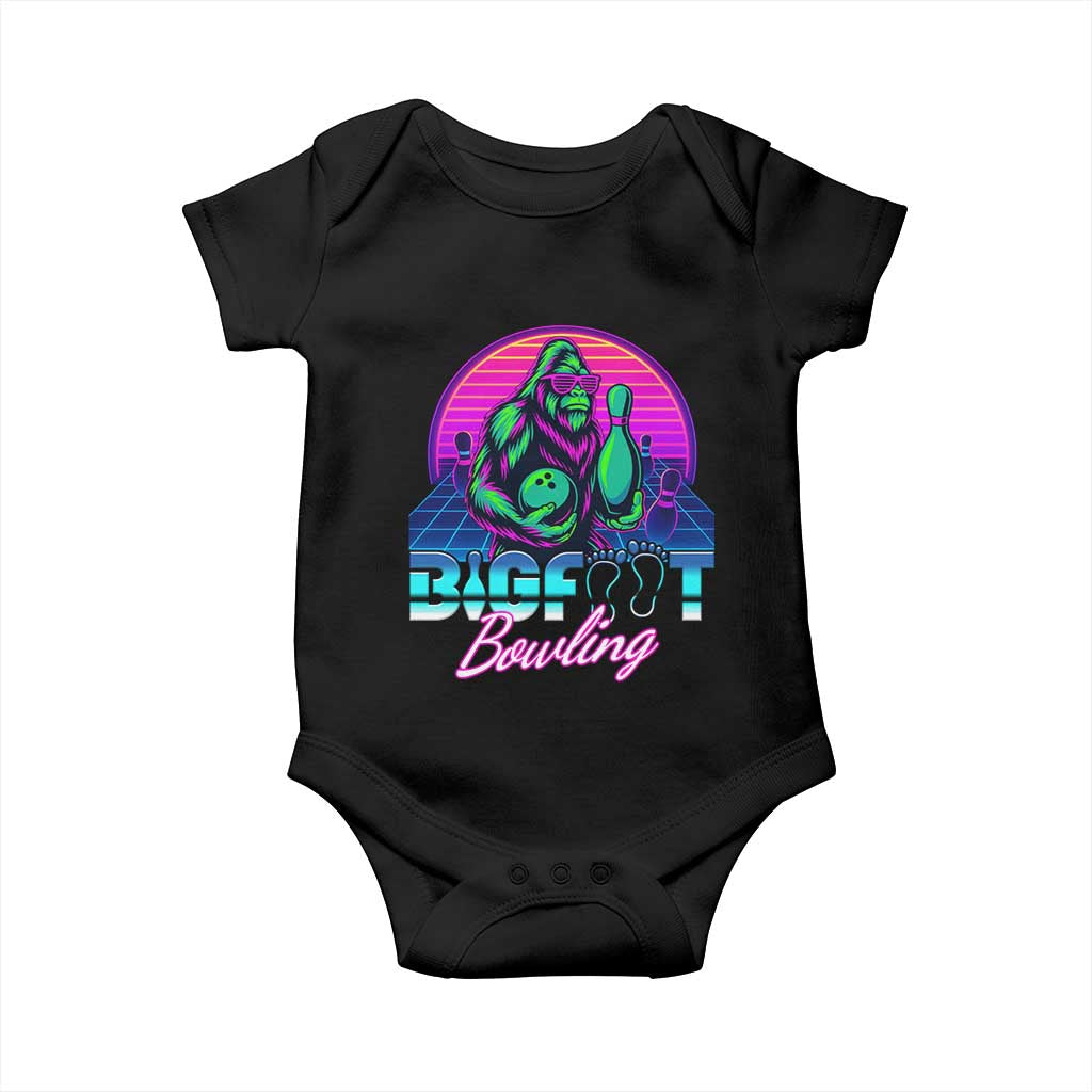 Funny Bigfoot Bowling Vaporwave Gift Baby Onesie TS12 Black Print Your Wear