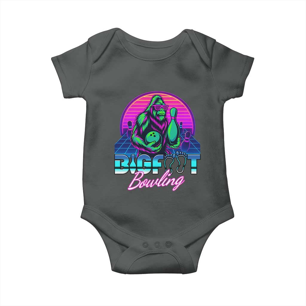Funny Bigfoot Bowling Vaporwave Gift Baby Onesie TS12 Dark Heather Print Your Wear