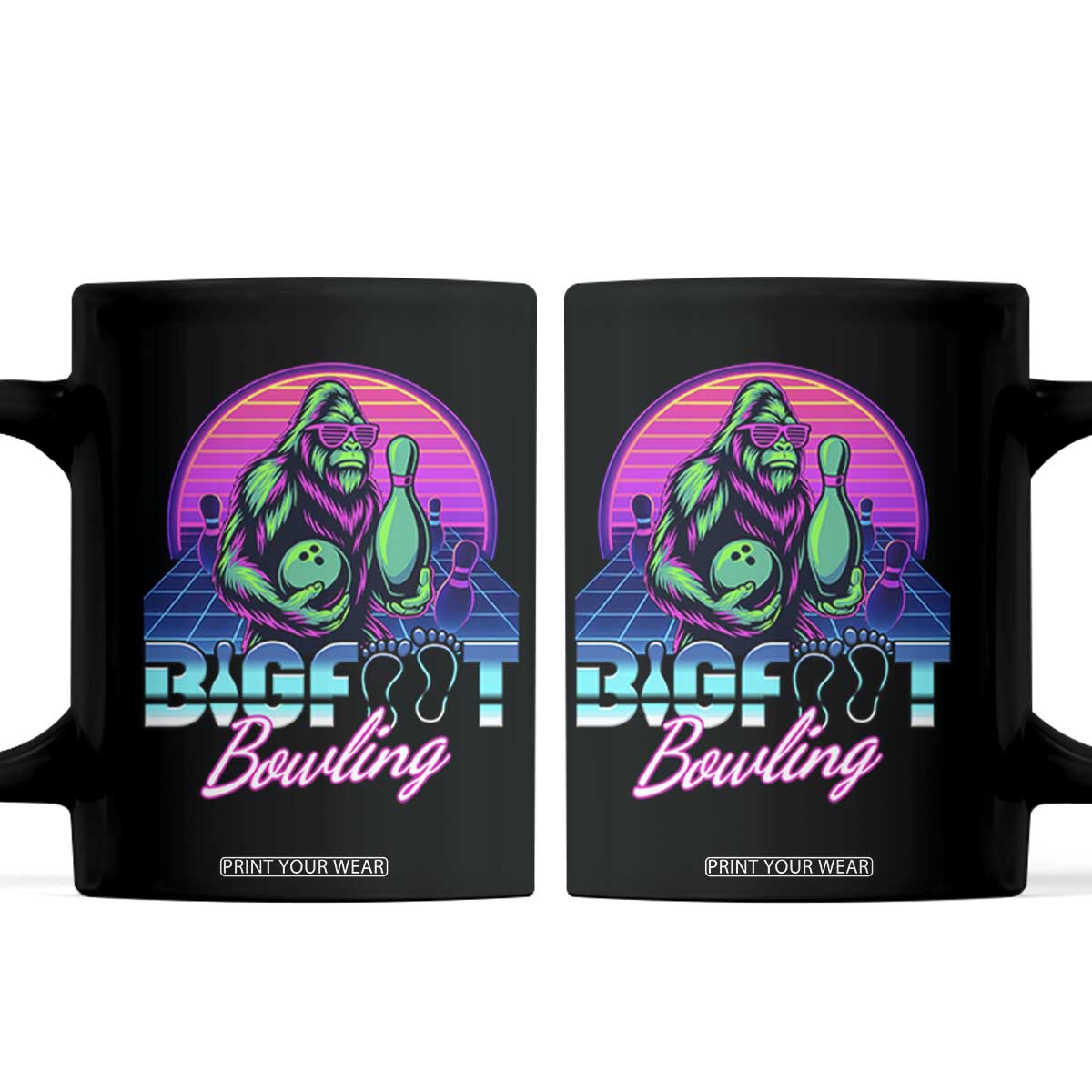 Funny Bigfoot Bowling Vaporwave Gift Coffee Mug TS12 Black Print Your Wear