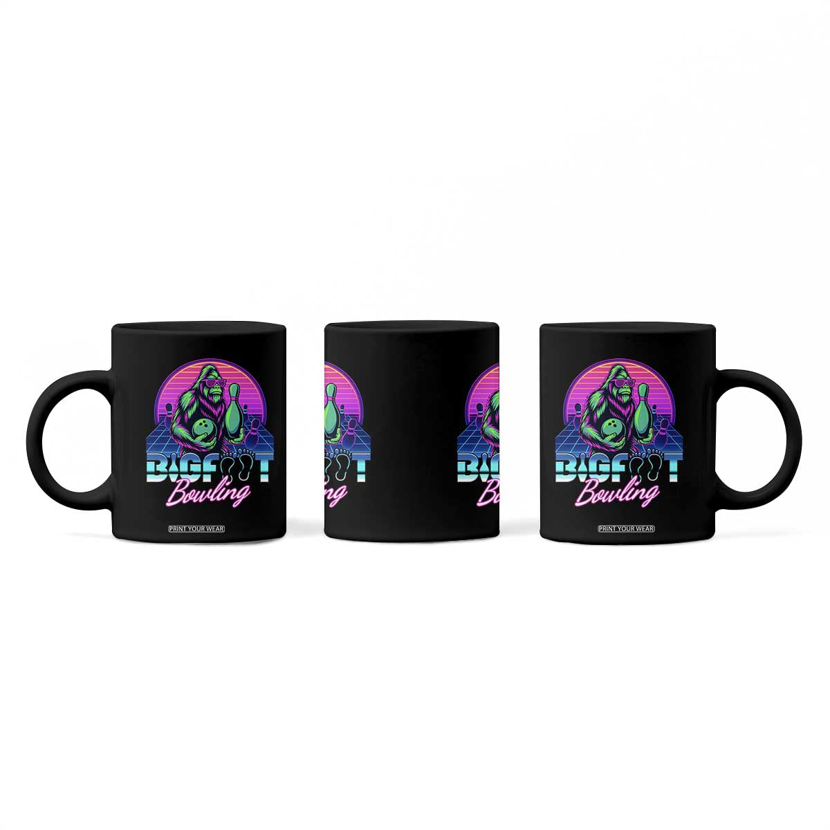 Funny Bigfoot Bowling Vaporwave Gift Coffee Mug TS12 Print Your Wear