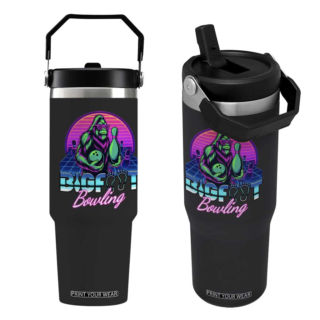 Funny Bigfoot Bowling Vaporwave Gift Flip Straw Tumbler TS12 One Size: 30 oz Black Print Your Wear