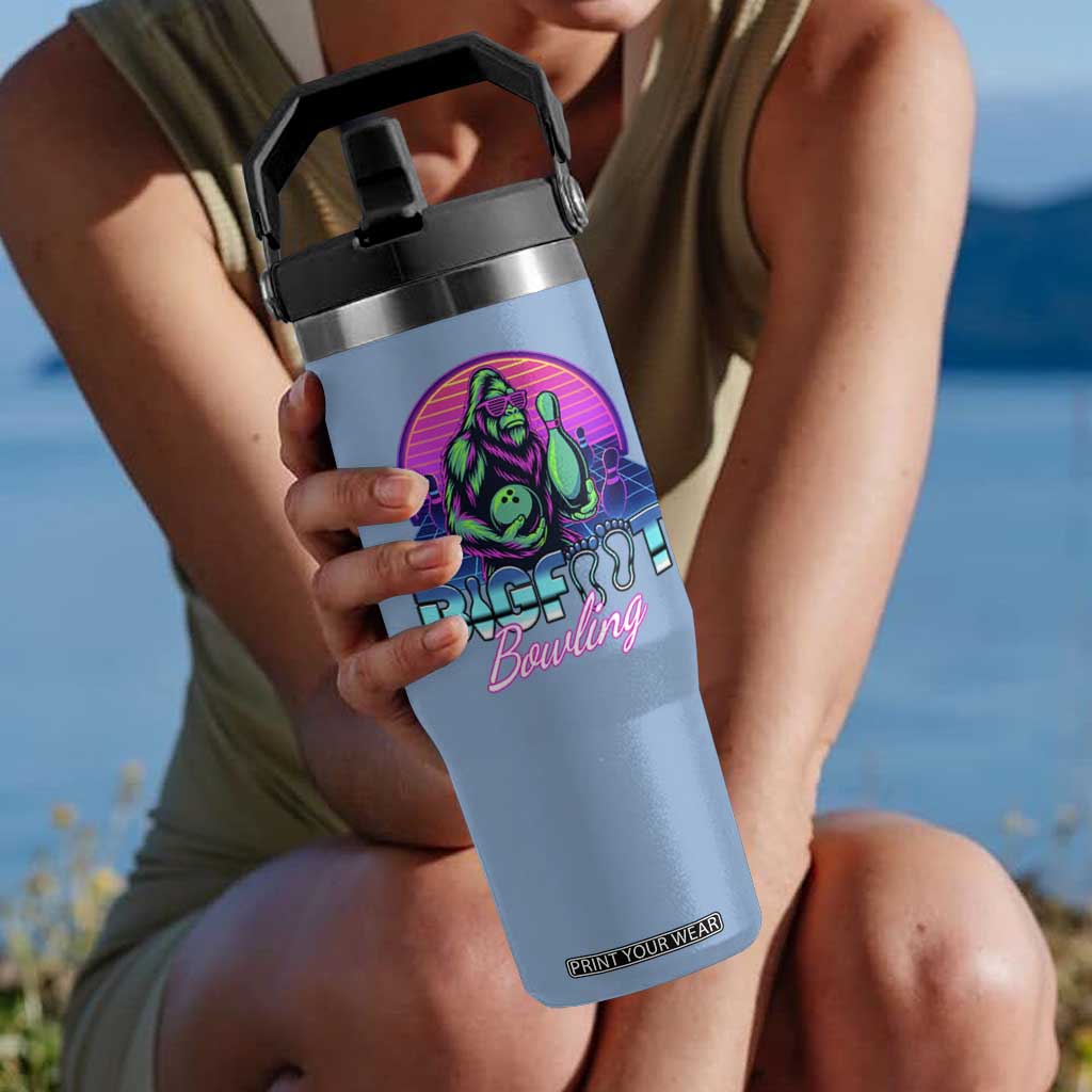 Funny Bigfoot Bowling Vaporwave Gift Flip Straw Tumbler TS12 One Size: 30 oz Light Blue Print Your Wear