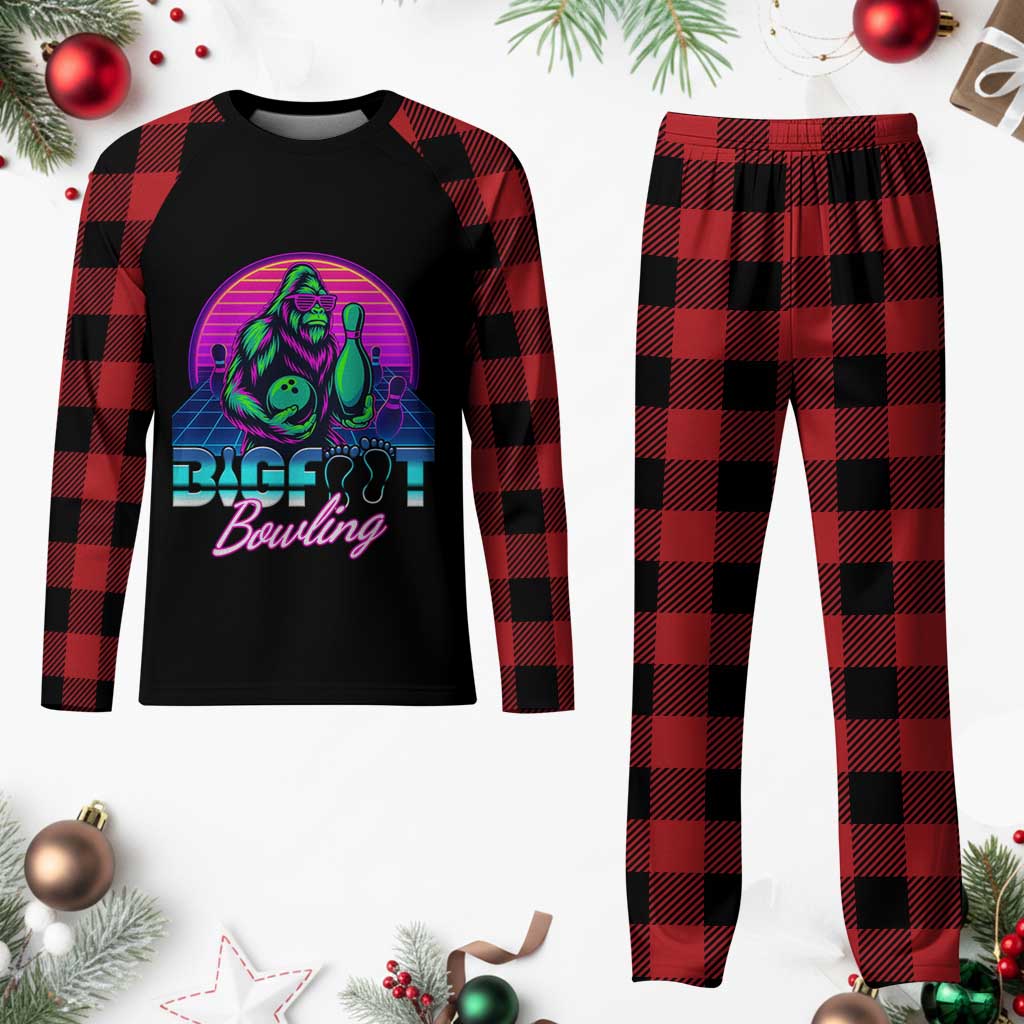 Funny Bigfoot Bowling Vaporwave Gift Plaid Pajama Set TS12 Buffalo Plaid Print Your Wear