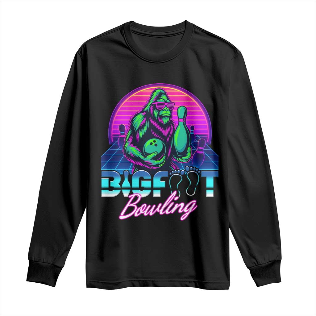 Funny Bigfoot Bowling Vaporwave Gift Long Sleeve Shirt TS12 Black Print Your Wear