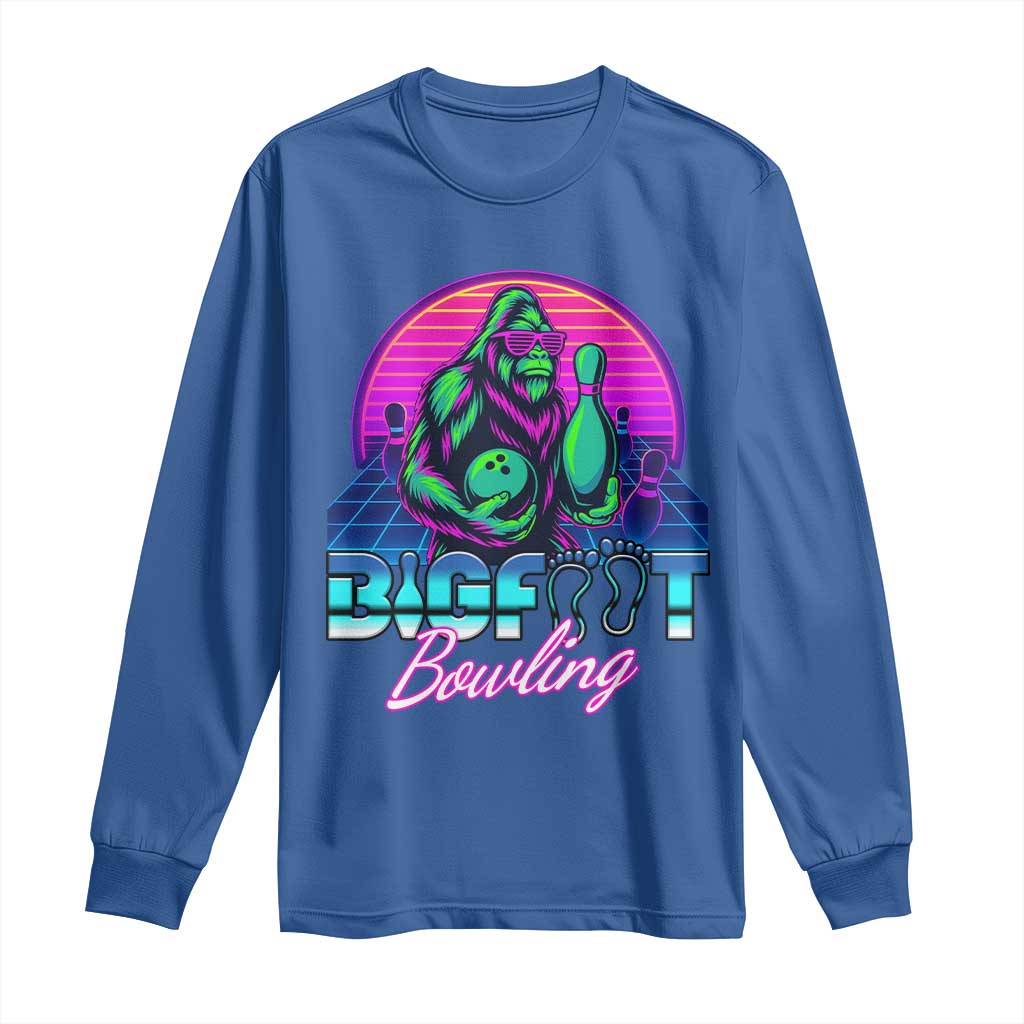 Funny Bigfoot Bowling Vaporwave Gift Long Sleeve Shirt TS12 Royal Blue Print Your Wear