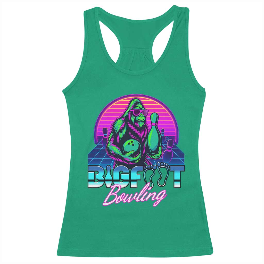 Funny Bigfoot Bowling Vaporwave Gift Racerback Tank Top TS12 Irish Green Print Your Wear