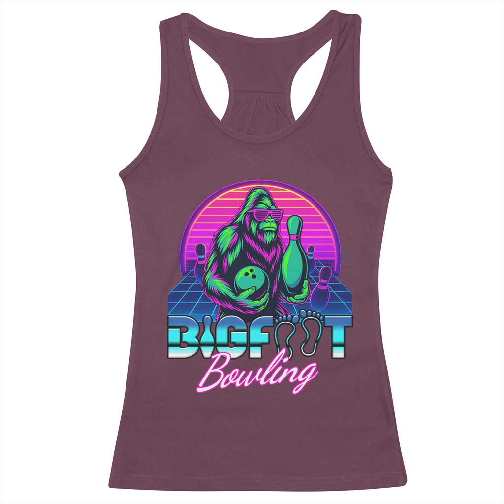 Funny Bigfoot Bowling Vaporwave Gift Racerback Tank Top TS12 Maroon Print Your Wear