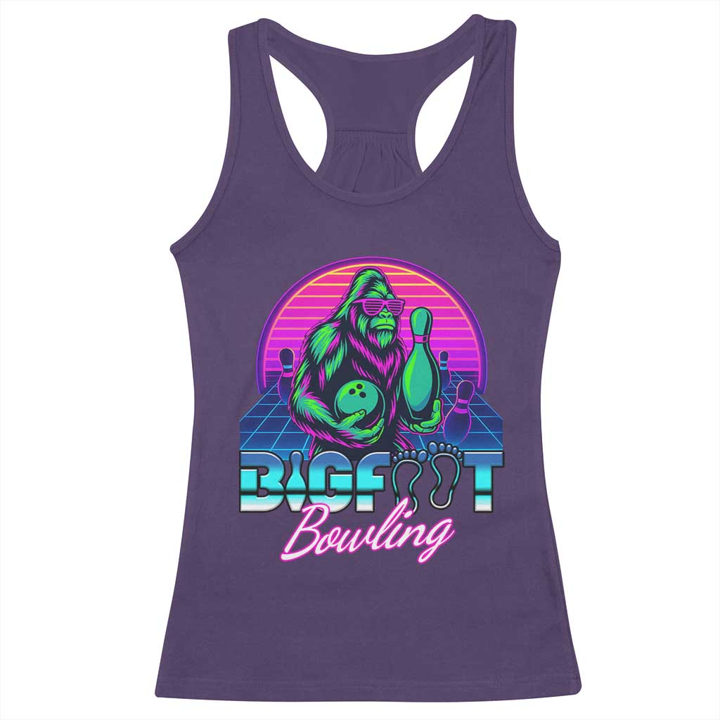 Funny Bigfoot Bowling Vaporwave Gift Racerback Tank Top TS12 Purple Print Your Wear