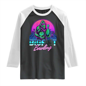 Funny Bigfoot Bowling Vaporwave Gift Raglan Shirt TS12 Black White Print Your Wear