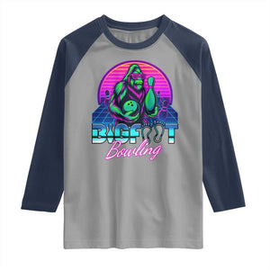 Funny Bigfoot Bowling Vaporwave Gift Raglan Shirt TS12 Sport Gray Navy Print Your Wear