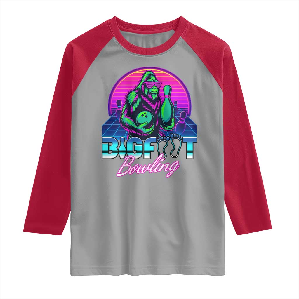 Funny Bigfoot Bowling Vaporwave Gift Raglan Shirt TS12 Sport Gray Red Print Your Wear