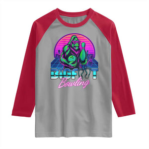 Funny Bigfoot Bowling Vaporwave Gift Raglan Shirt TS12 Sport Gray Red Print Your Wear