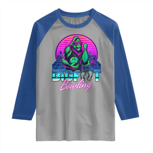 Funny Bigfoot Bowling Vaporwave Gift Raglan Shirt TS12 Sport Gray Royal Print Your Wear