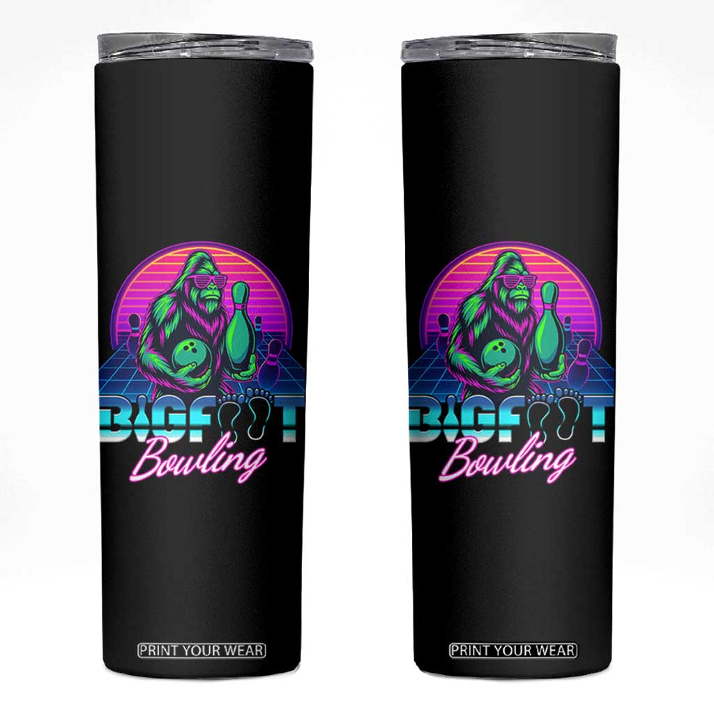 Funny Bigfoot Bowling Vaporwave Gift Skinny Tumbler TS12 Black Print Your Wear