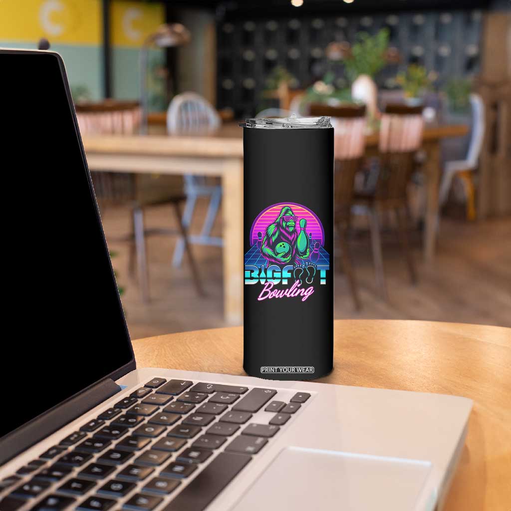 Funny Bigfoot Bowling Vaporwave Gift Skinny Tumbler TS12 Print Your Wear