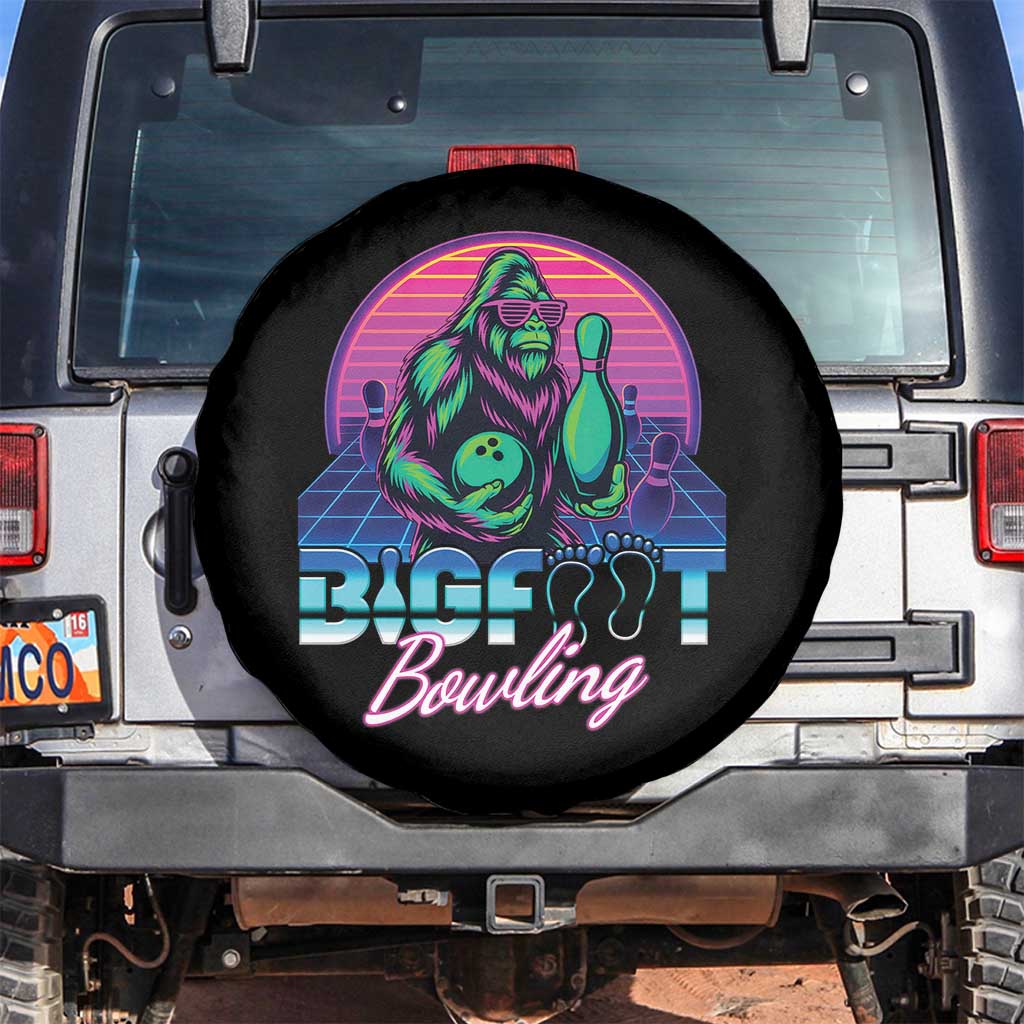Funny Bigfoot Bowling Vaporwave Gift Spare Tire Cover TS12 No hole Black Print Your Wear