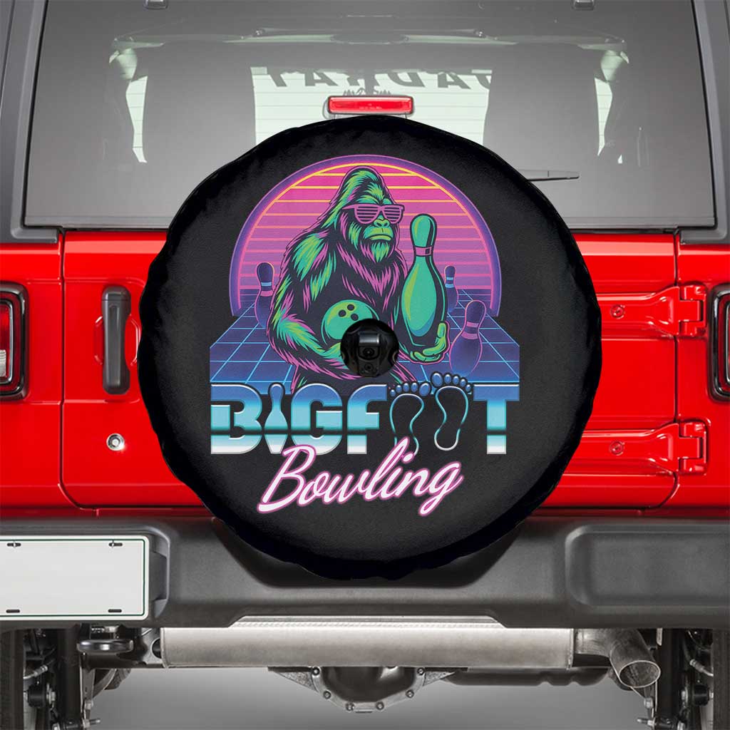 Funny Bigfoot Bowling Vaporwave Gift Spare Tire Cover TS12 Black Print Your Wear