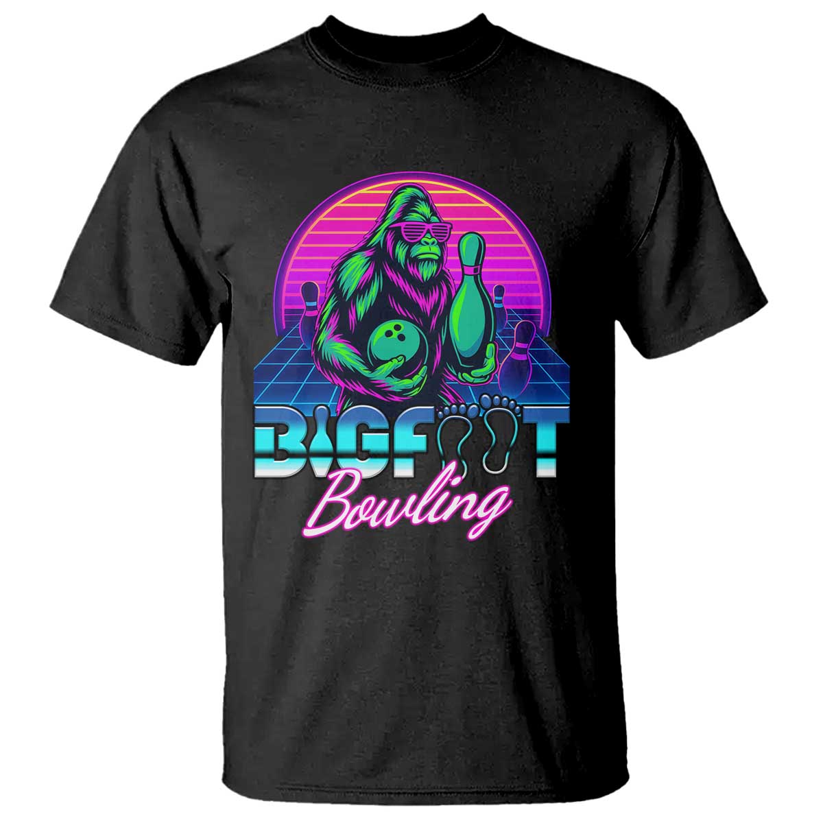 Funny Bigfoot Bowling Vaporwave Gift T Shirt TS12 Black Print Your Wear