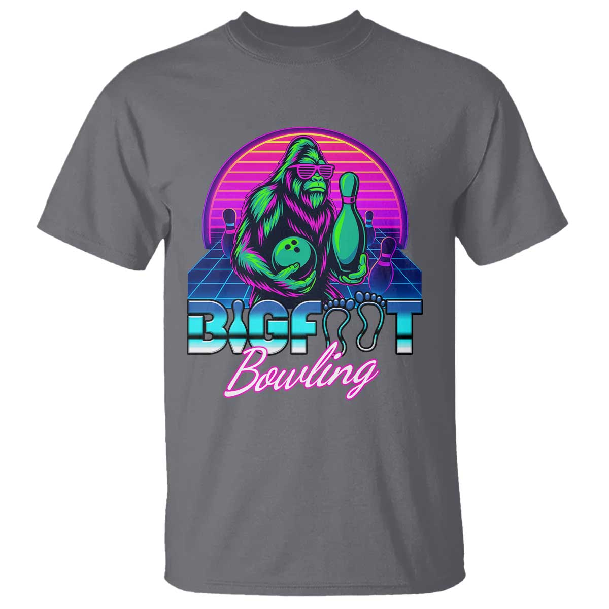 Funny Bigfoot Bowling Vaporwave Gift T Shirt TS12 Charcoal Print Your Wear