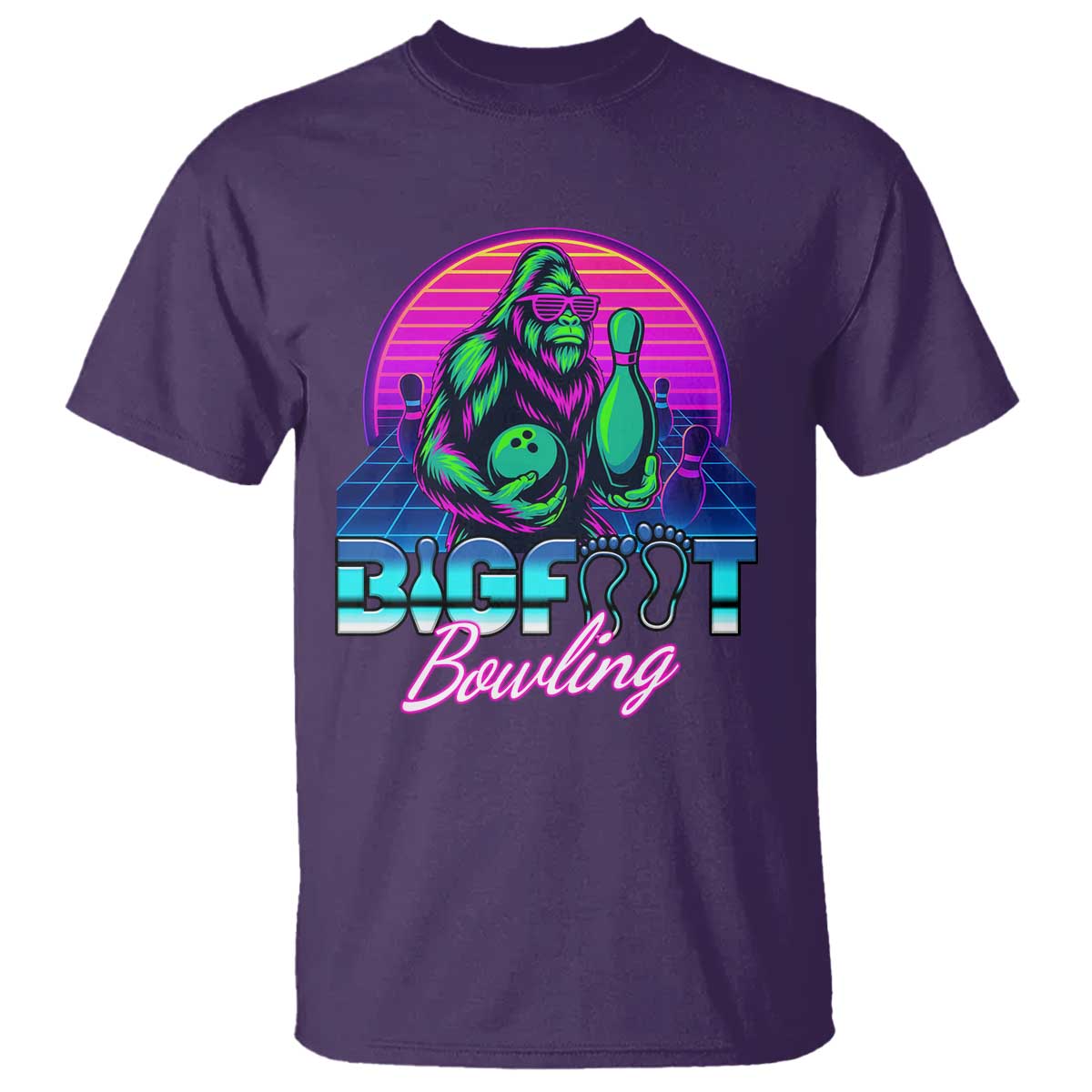 Funny Bigfoot Bowling Vaporwave Gift T Shirt TS12 Purple Print Your Wear